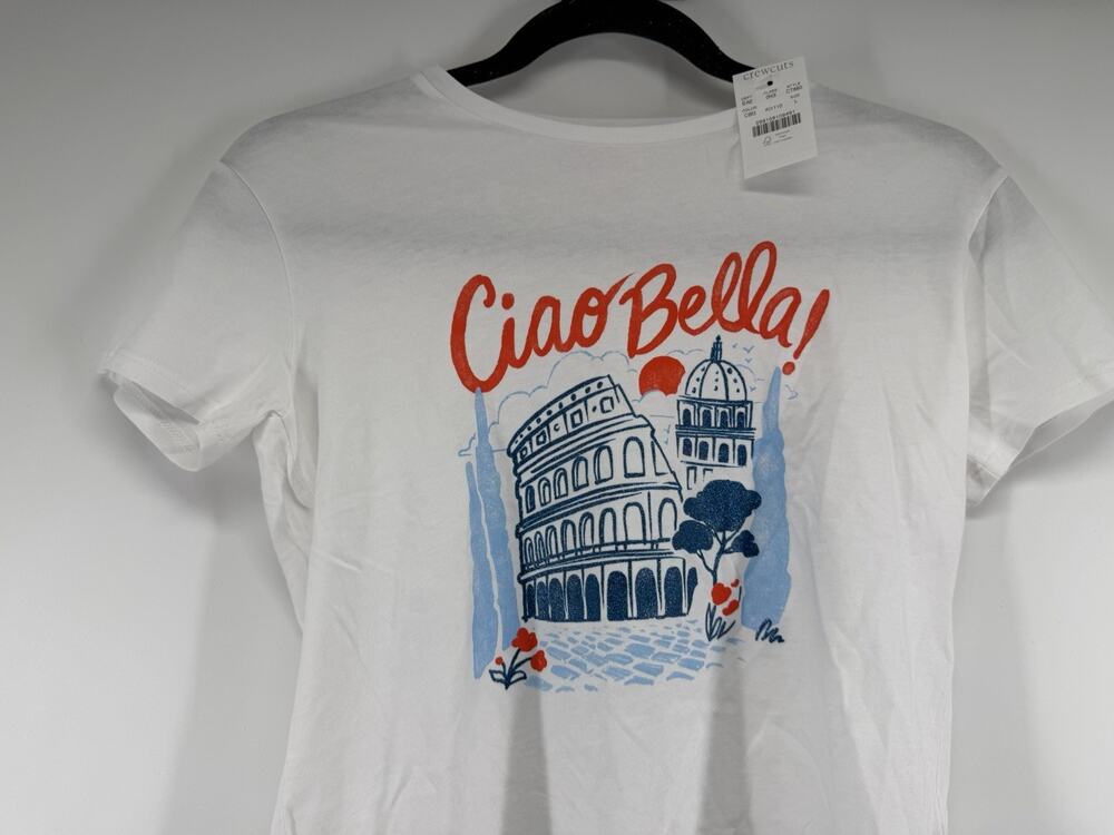 J Crew Girls' "ciao bella" graphic tee Kids Size Large 100% Cotton NWT